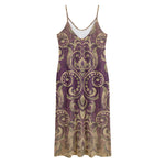 Vintage Western Damask Floral Print Jersey Midi Cami Dress