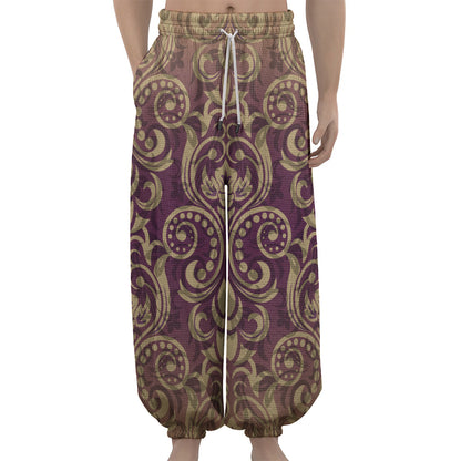 Vintage Western Damask Floral Print Lantern Pants