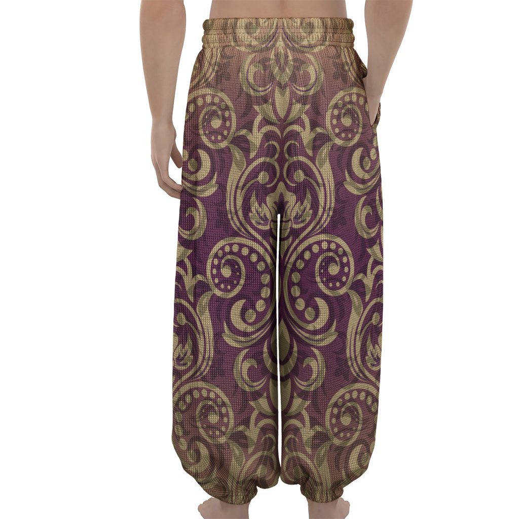 Vintage Western Damask Floral Print Lantern Pants