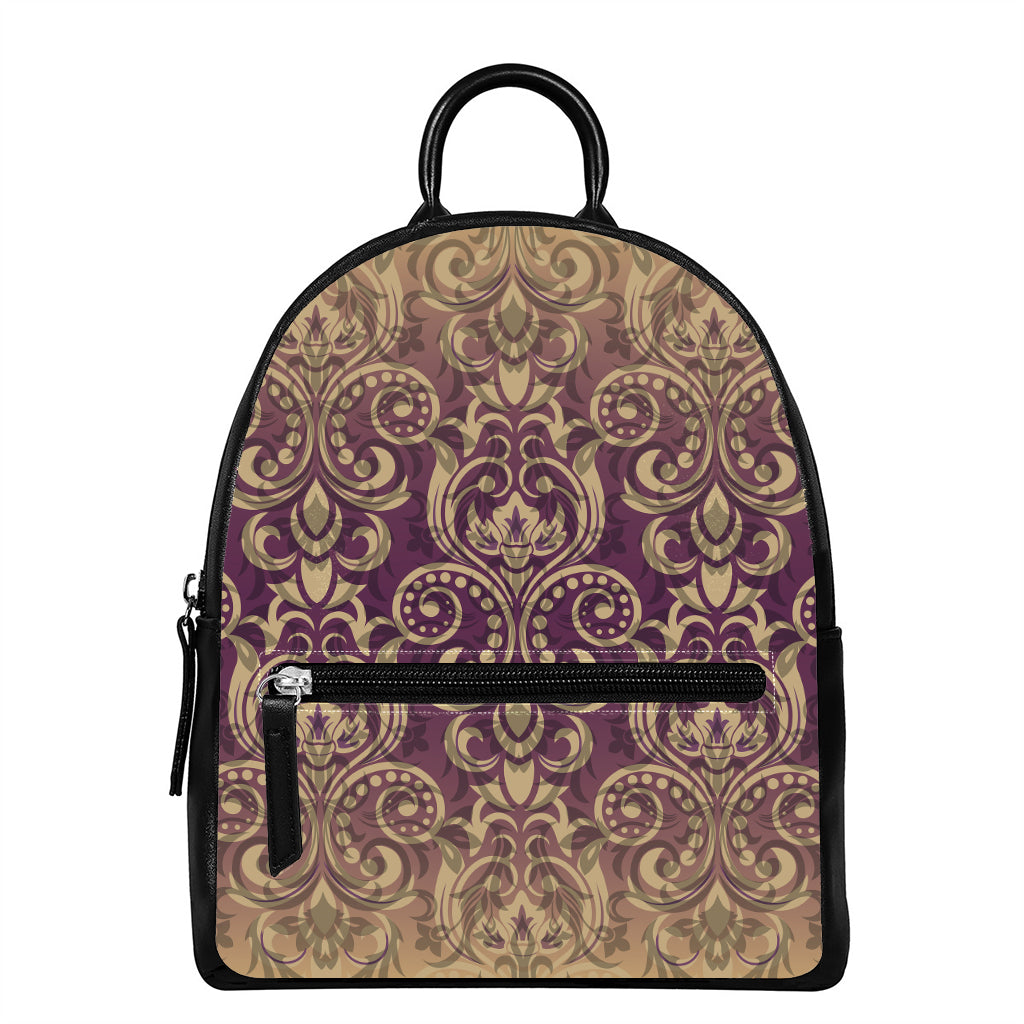 Vintage Western Damask Floral Print Leather Backpack