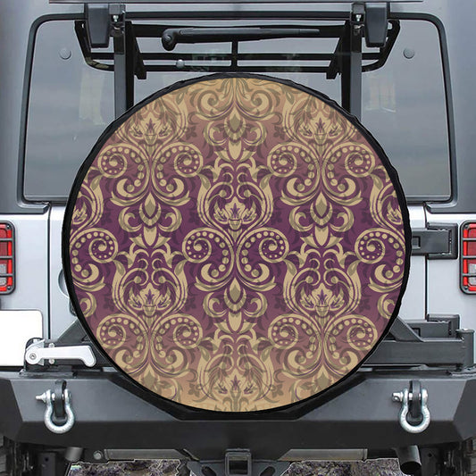 Vintage Western Damask Floral Print Leather Spare Tire Cover
