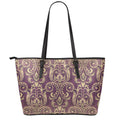 Vintage Western Damask Floral Print Leather Tote Bag With Zipper
