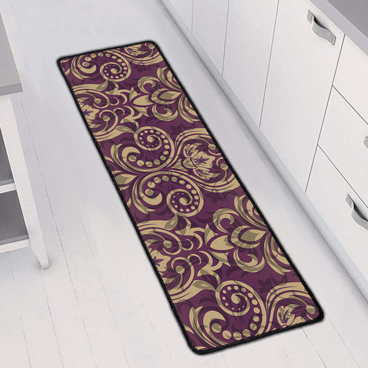 Vintage Western Damask Floral Print Long Kitchen Mat