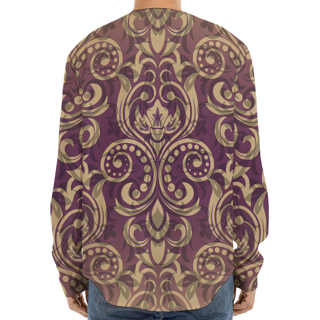 Vintage Western Damask Floral Print Long Sleeve Baseball Jersey