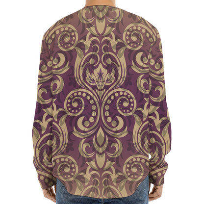 Vintage Western Damask Floral Print Long Sleeve Baseball Jersey