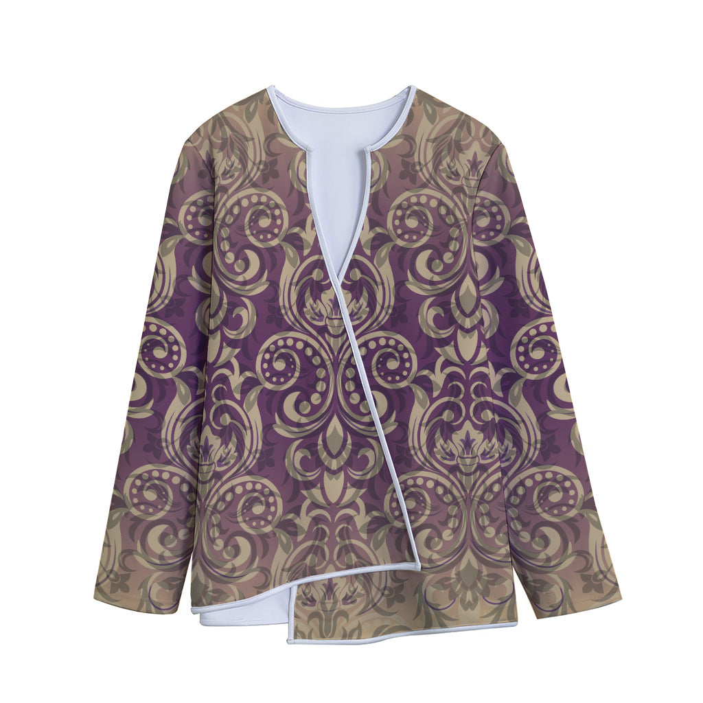 Vintage Western Damask Floral Print Long Sleeve Short Coat