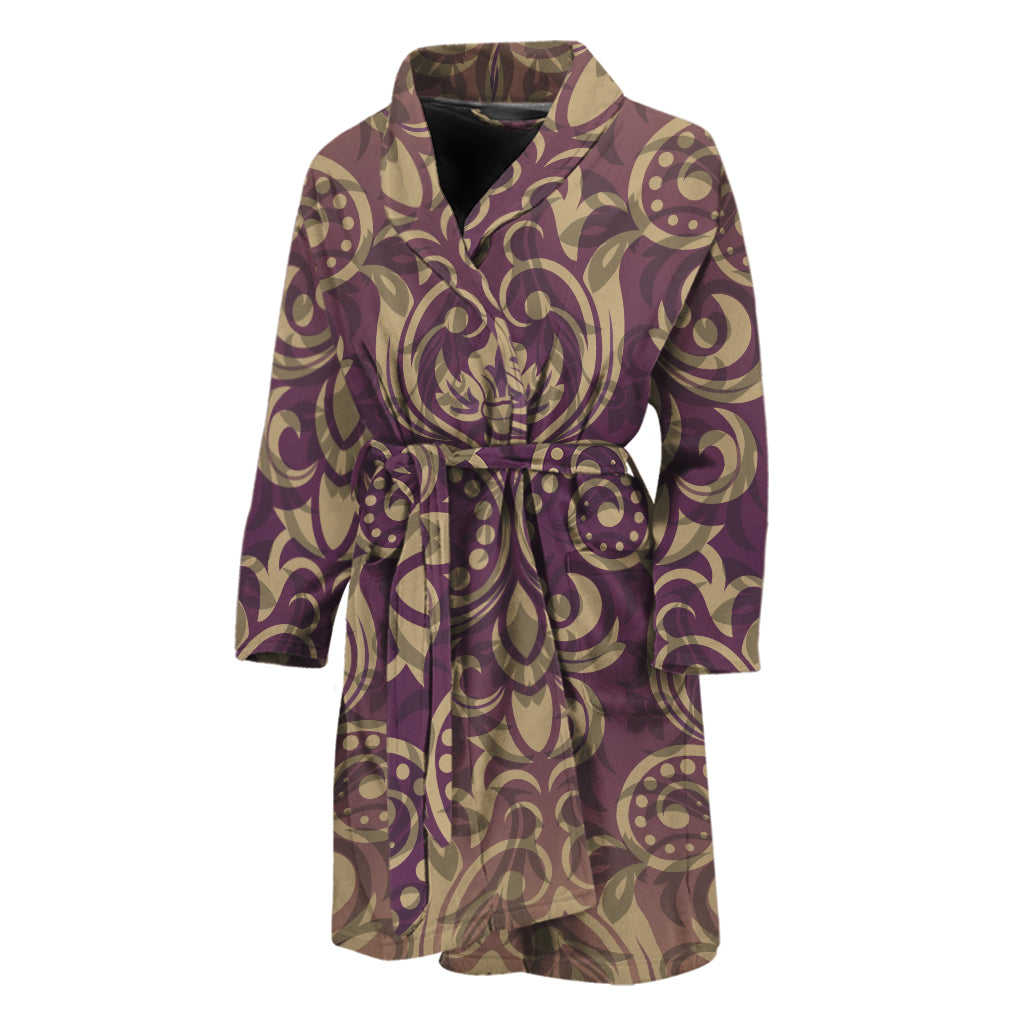Vintage Western Damask Floral Print Men's Bathrobe