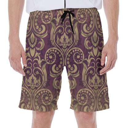 Vintage Western Damask Floral Print Men's Beach Shorts