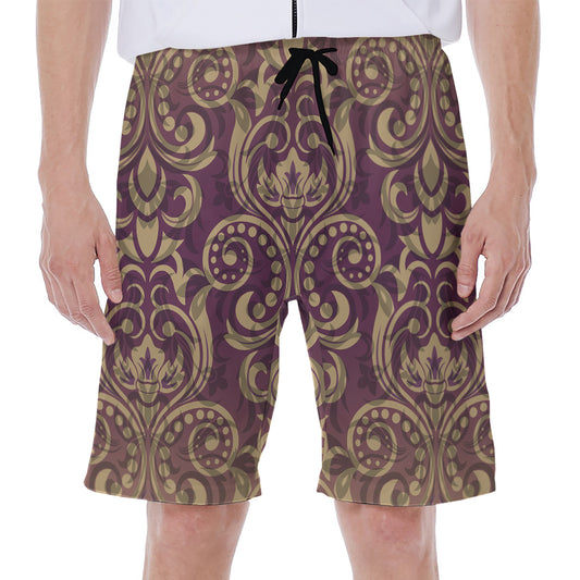 Vintage Western Damask Floral Print Men's Beach Shorts