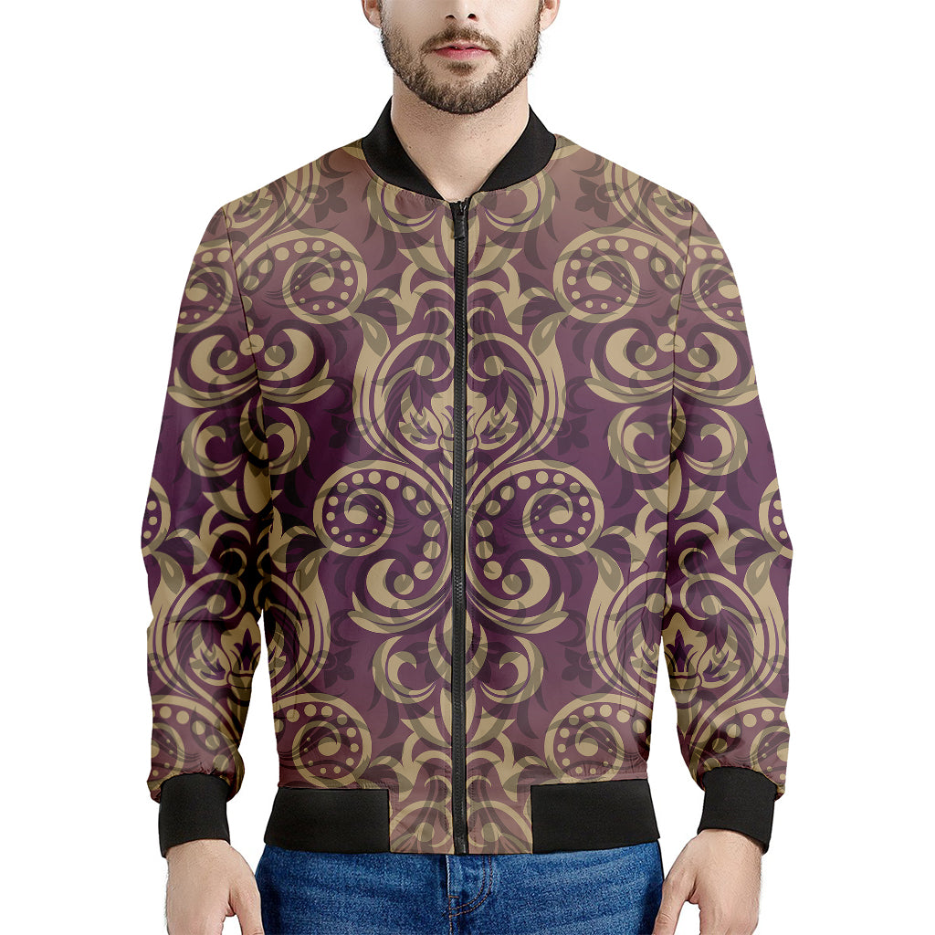 Vintage Western Damask Floral Print Men's Bomber Jacket