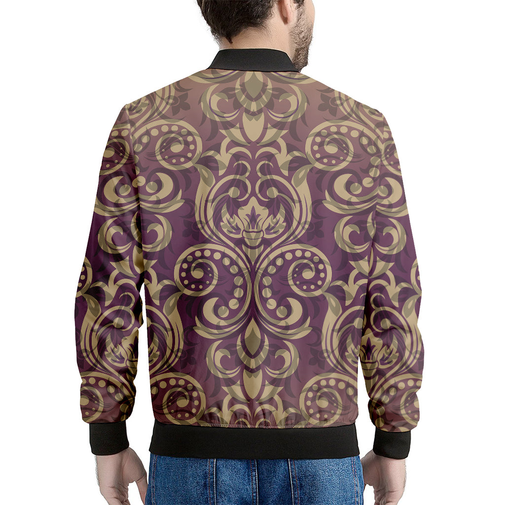 Vintage Western Damask Floral Print Men's Bomber Jacket