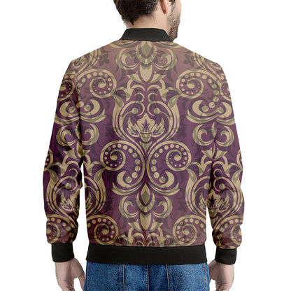 Vintage Western Damask Floral Print Men's Bomber Jacket