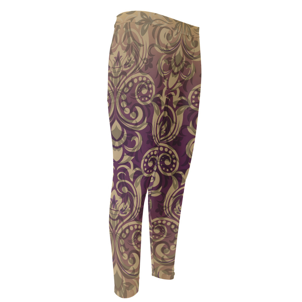 Vintage Western Damask Floral Print Men's Compression Pants