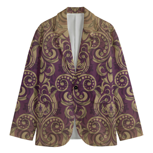 Vintage Western Damask Floral Print Men's Cotton Blazer