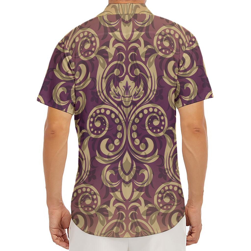 Vintage Western Damask Floral Print Men's Deep V-Neck Shirt
