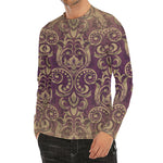 Vintage Western Damask Floral Print Men's Long Sleeve Rash Guard