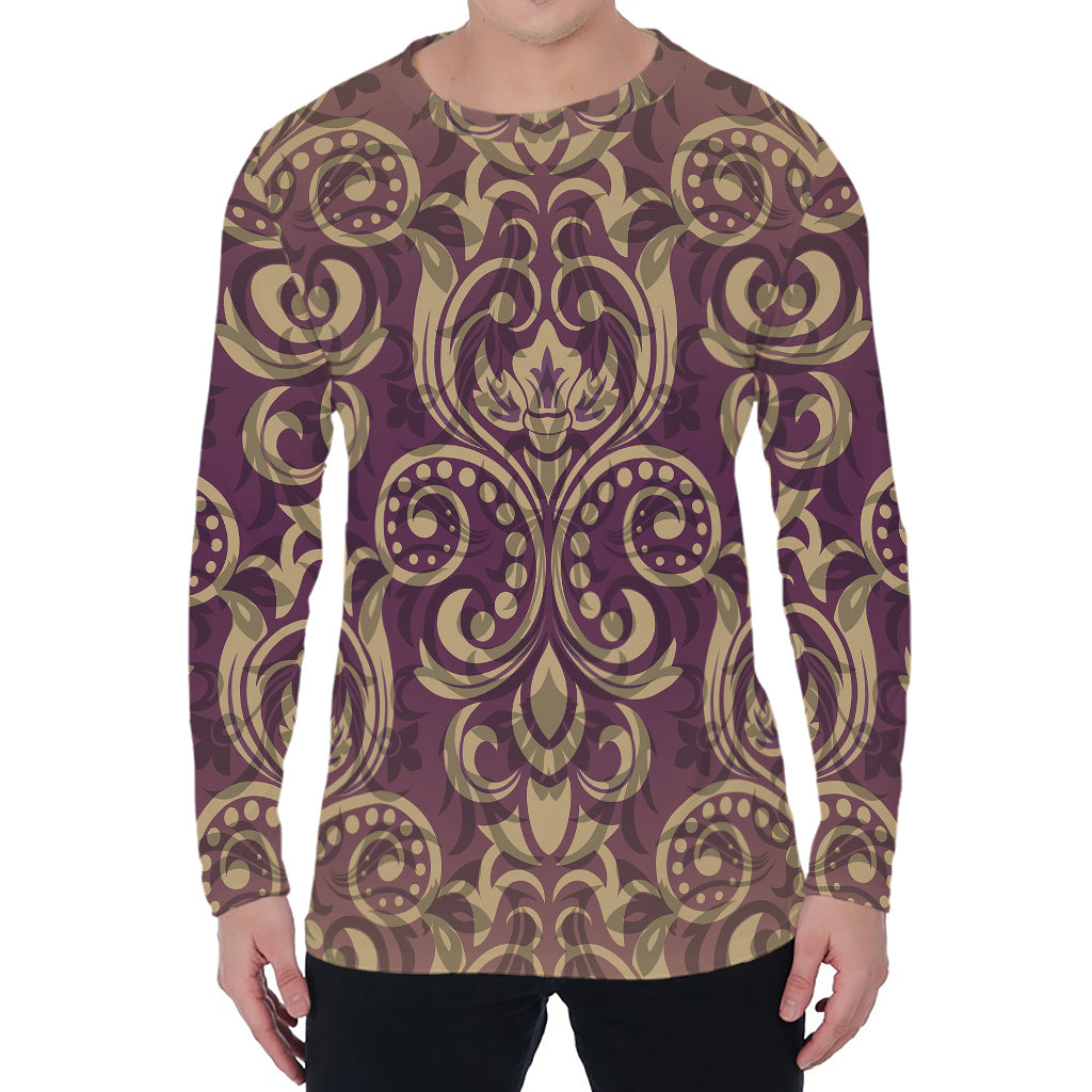 Vintage Western Damask Floral Print Men's Long Sleeve T-Shirt