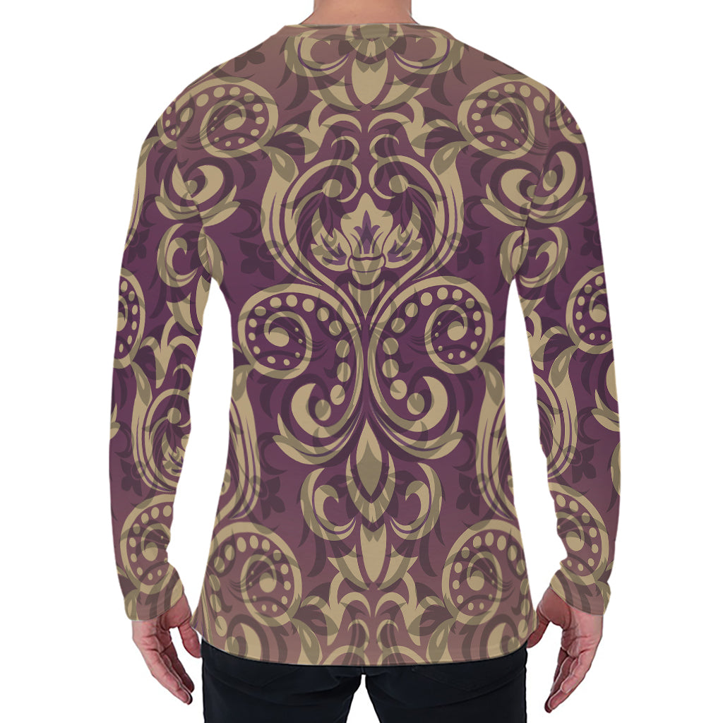 Vintage Western Damask Floral Print Men's Long Sleeve T-Shirt