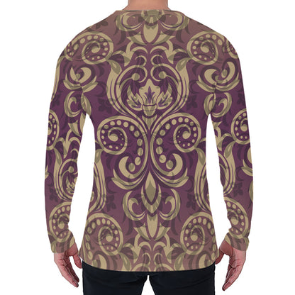 Vintage Western Damask Floral Print Men's Long Sleeve T-Shirt