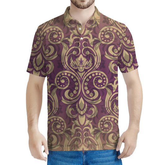 Vintage Western Damask Floral Print Men's Polo Shirt