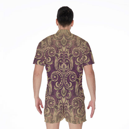 Vintage Western Damask Floral Print Men's Rompers