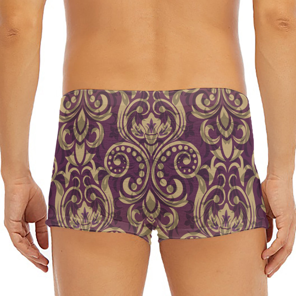 Vintage Western Damask Floral Print Men's Short Boxer Briefs