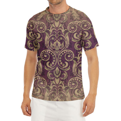 Vintage Western Damask Floral Print Men's Short Sleeve Rash Guard