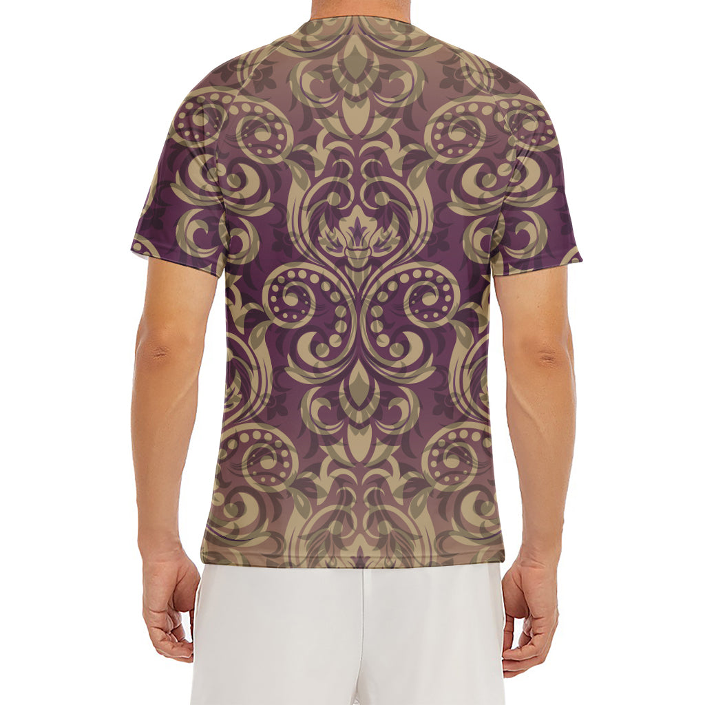 Vintage Western Damask Floral Print Men's Short Sleeve Rash Guard