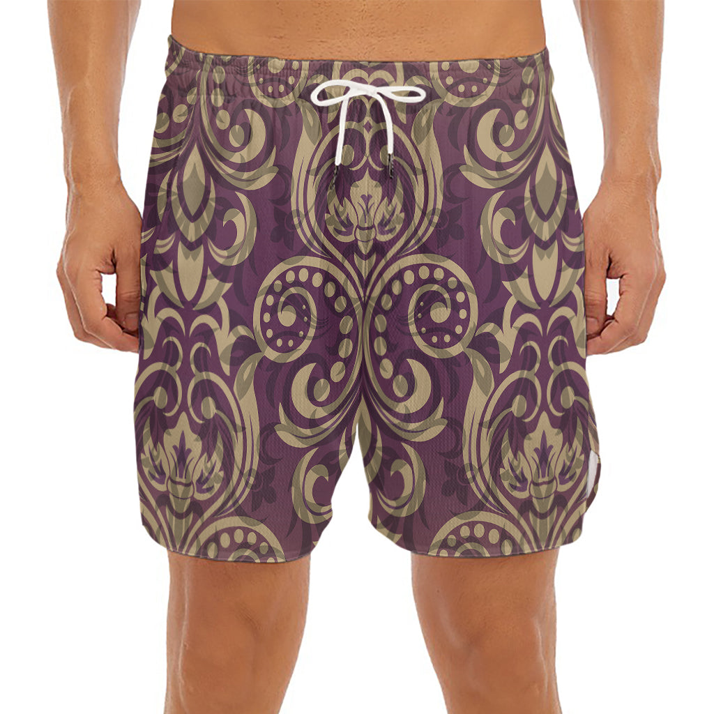 Vintage Western Damask Floral Print Men's Split Running Shorts