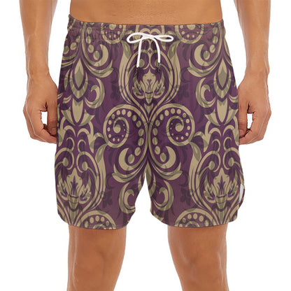 Vintage Western Damask Floral Print Men's Split Running Shorts