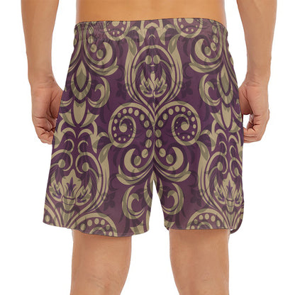 Vintage Western Damask Floral Print Men's Split Running Shorts