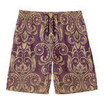 Vintage Western Damask Floral Print Men's Swim Trunks
