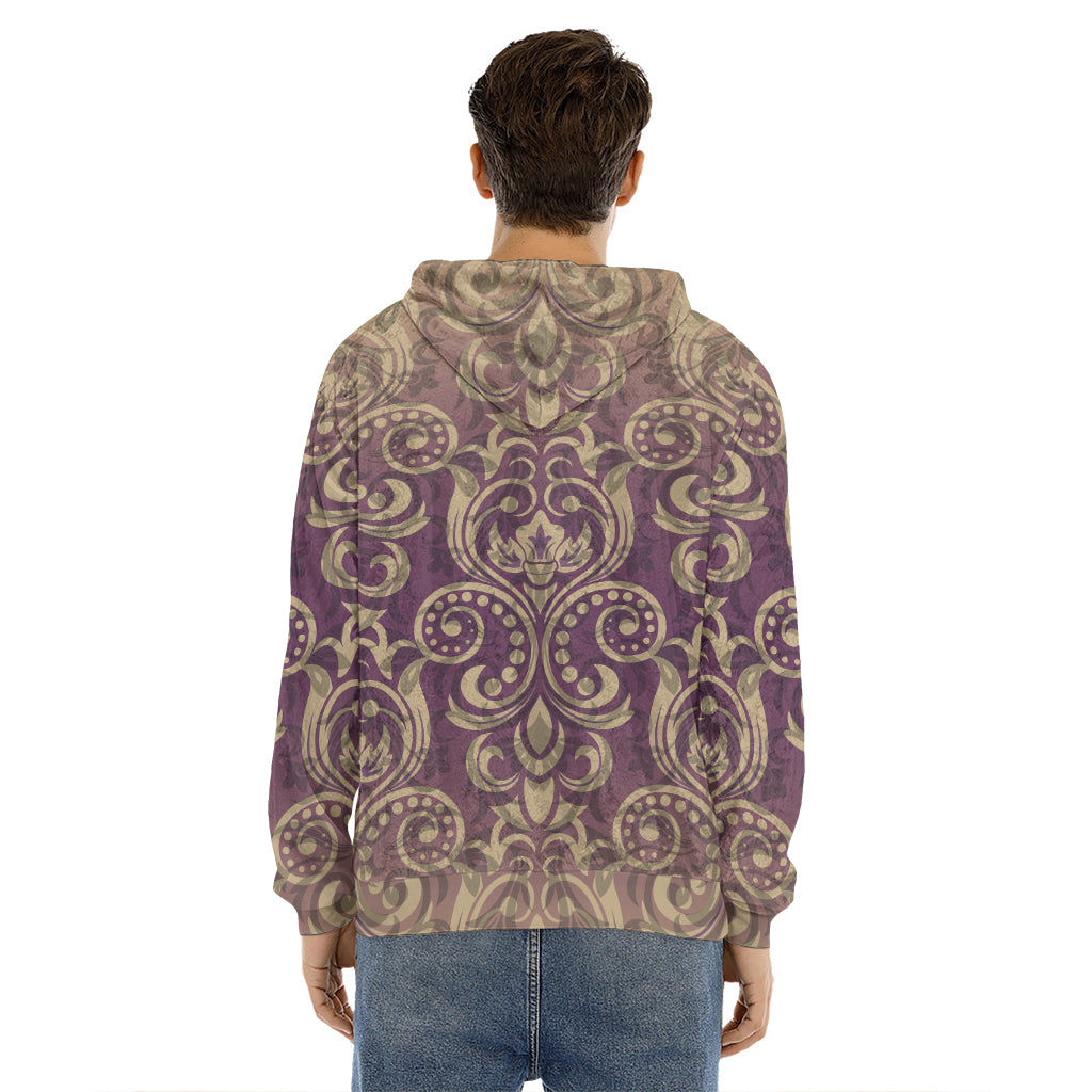 Vintage Western Damask Floral Print Men's Velvet Pullover Hoodie