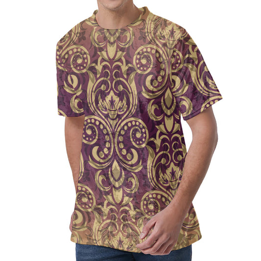 Vintage Western Damask Floral Print Men's Velvet T-Shirt