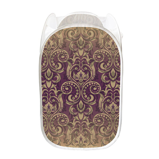 Vintage Western Damask Floral Print Mesh Laundry Hamper