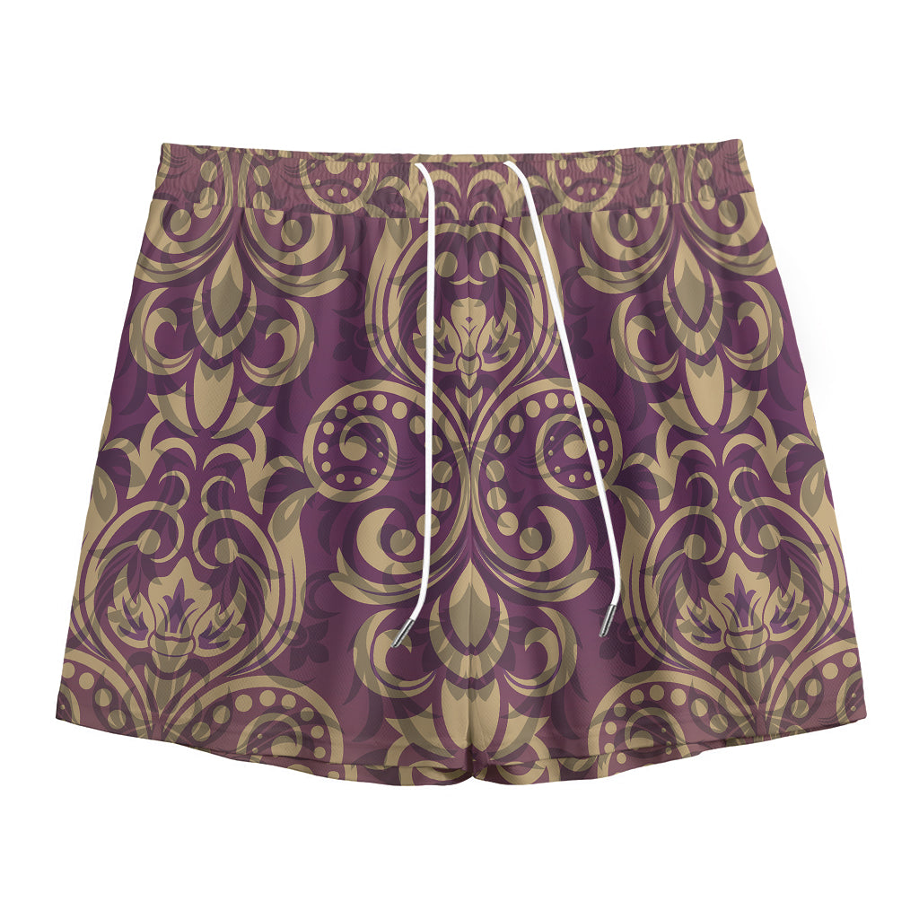 Vintage Western Damask Floral Print Mesh Shorts