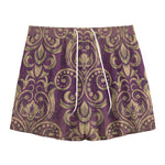 Vintage Western Damask Floral Print Mesh Shorts