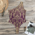 Vintage Western Damask Floral Print One Shoulder Bodysuit