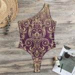 Vintage Western Damask Floral Print One Shoulder Bodysuit