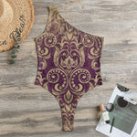 Vintage Western Damask Floral Print One Shoulder Bodysuit