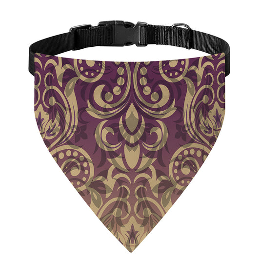 Vintage Western Damask Floral Print Over The Collar Dog Bandana