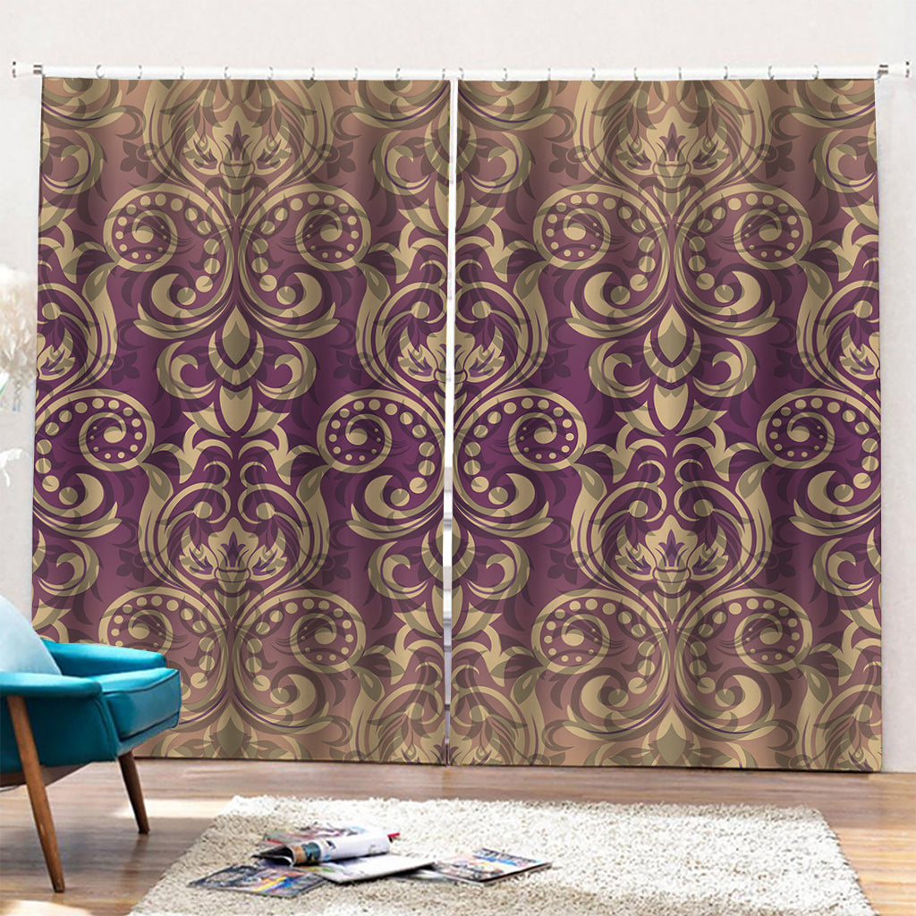 Vintage Western Damask Floral Print Pencil Pleat Curtains