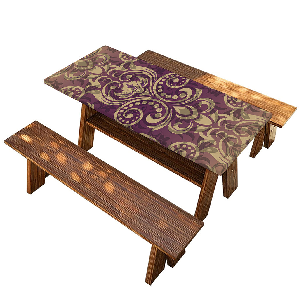 Vintage Western Damask Floral Print Picnic Table Cover