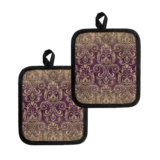 Vintage Western Damask Floral Print Pot Holders