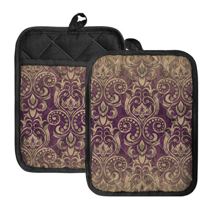 Vintage Western Damask Floral Print Pot Holders With Pocket