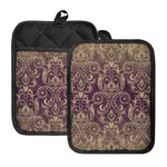 Vintage Western Damask Floral Print Pot Holders With Pocket