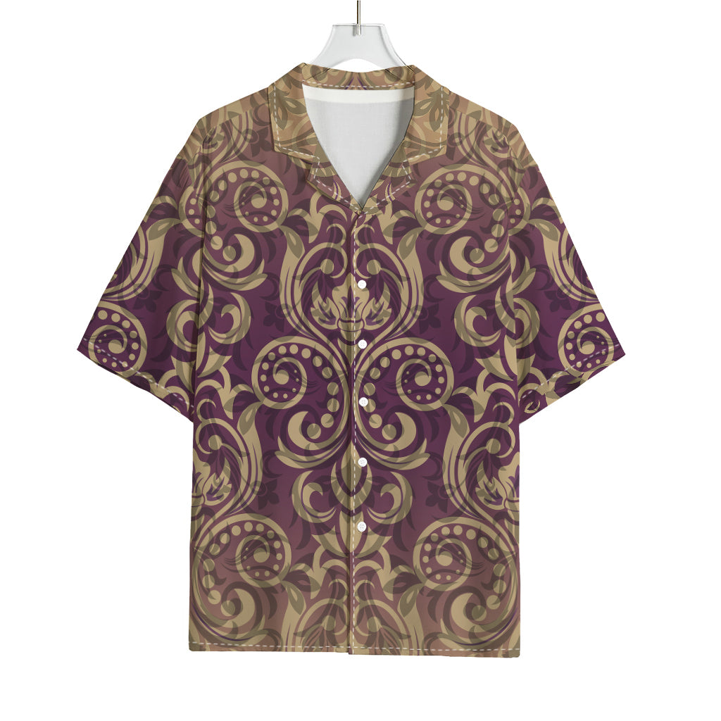 Vintage Western Damask Floral Print Rayon Hawaiian Shirt