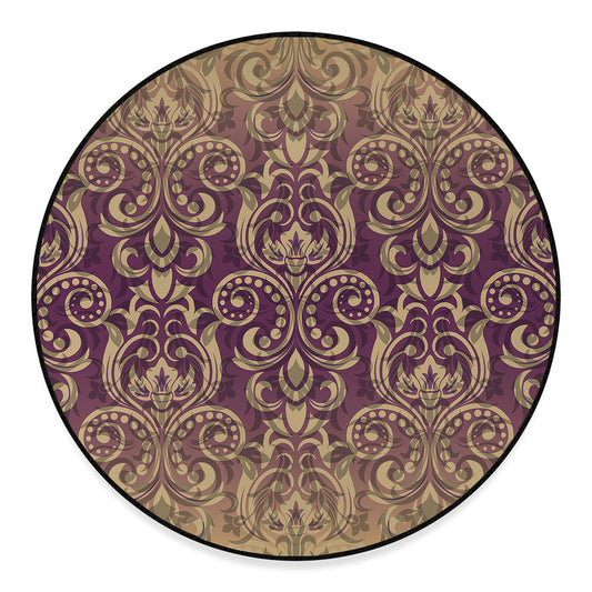 Vintage Western Damask Floral Print Round Floor Mat