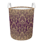 Vintage Western Damask Floral Print Round Laundry Basket