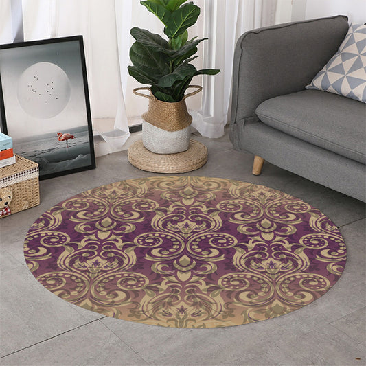 Vintage Western Damask Floral Print Round Rug